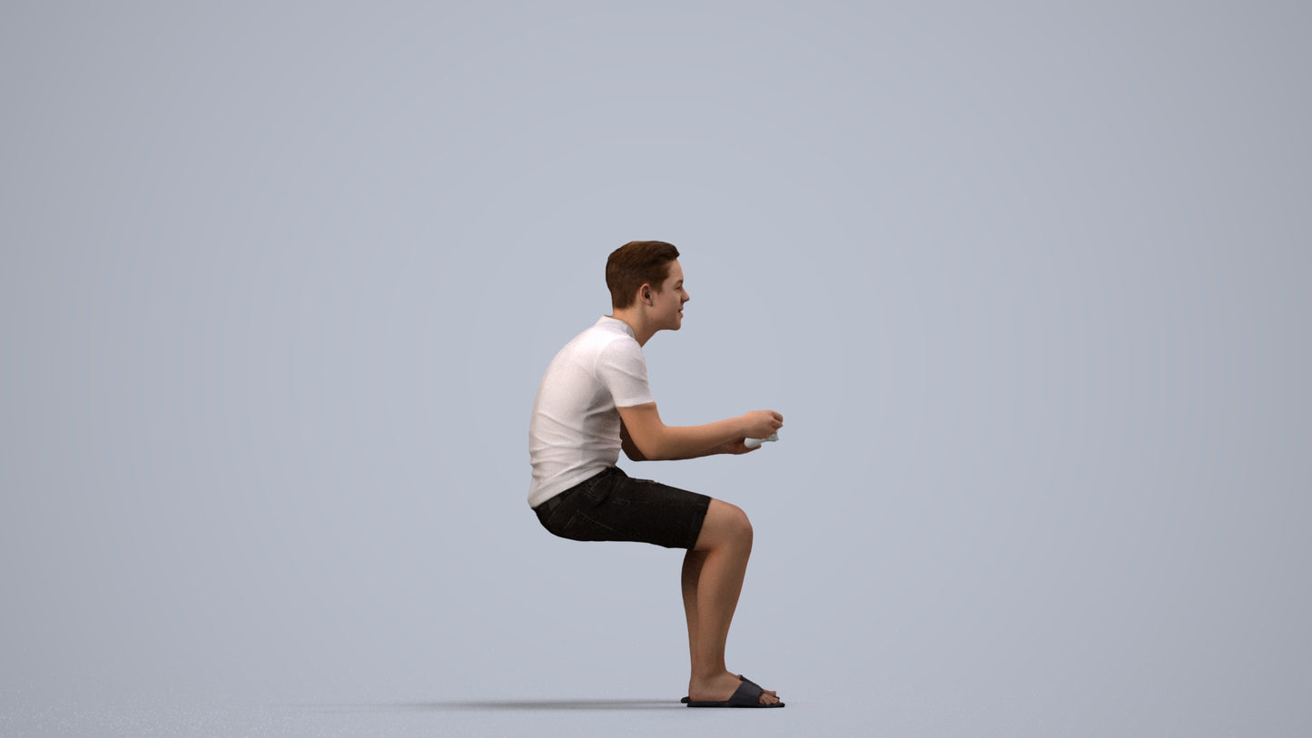 realistic 3D boy casual kids, scanned archviz people for Blender and 3ds Max, side view render