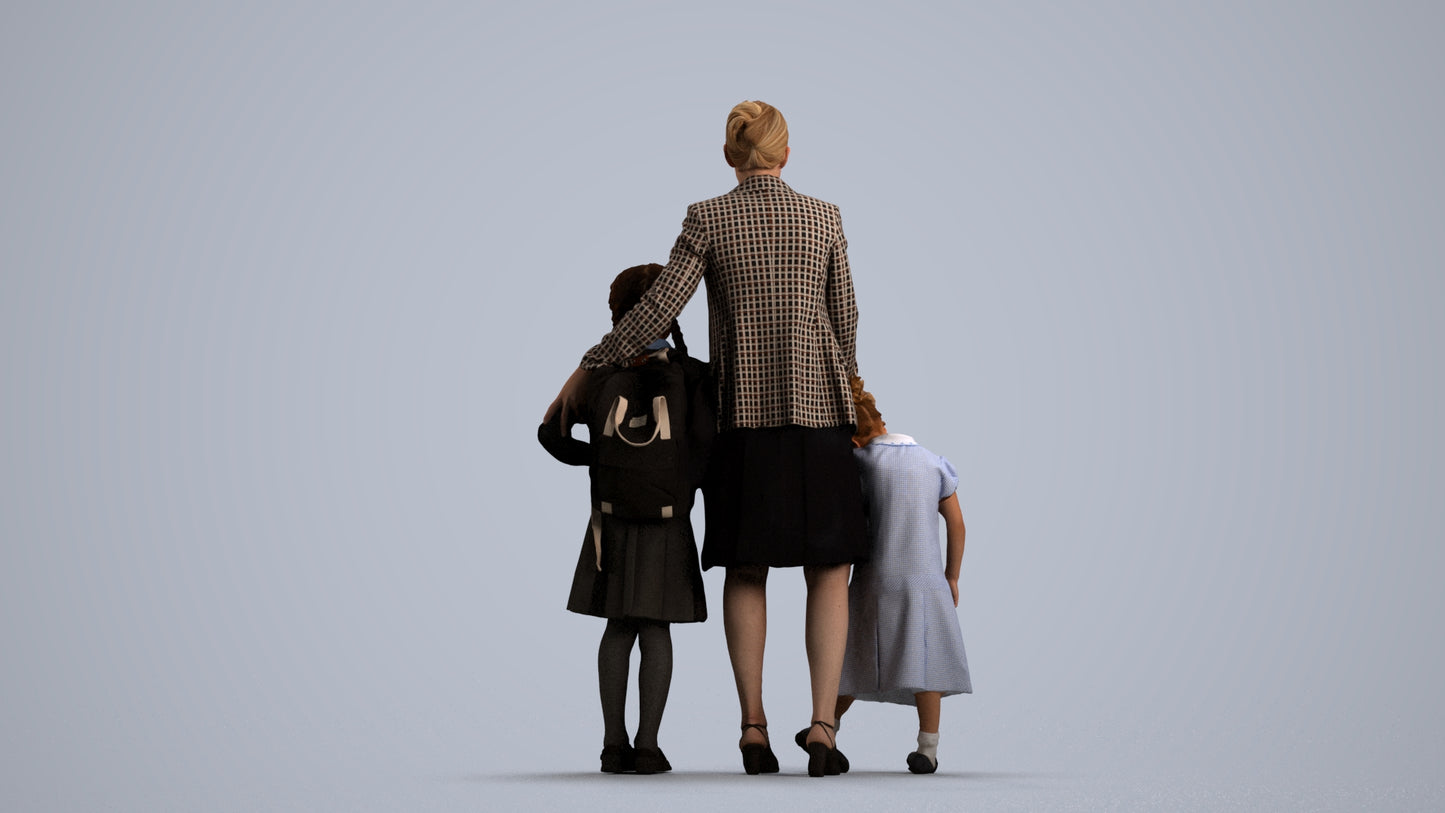 photogrammetry 3D girl kids, realistic human model archviz FBX, front view render