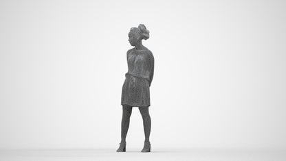 3D people model woman casual standing, scanned human for 3ds Max rendering, wireframe back view