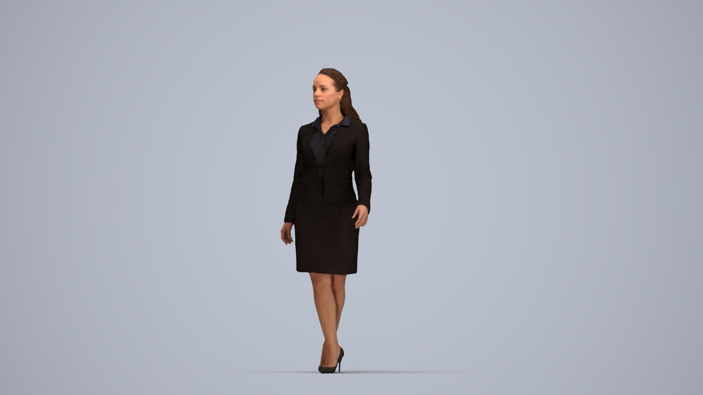 realistic 3D human woman business, archviz people FBX OBJ for Blender, top-down view render
