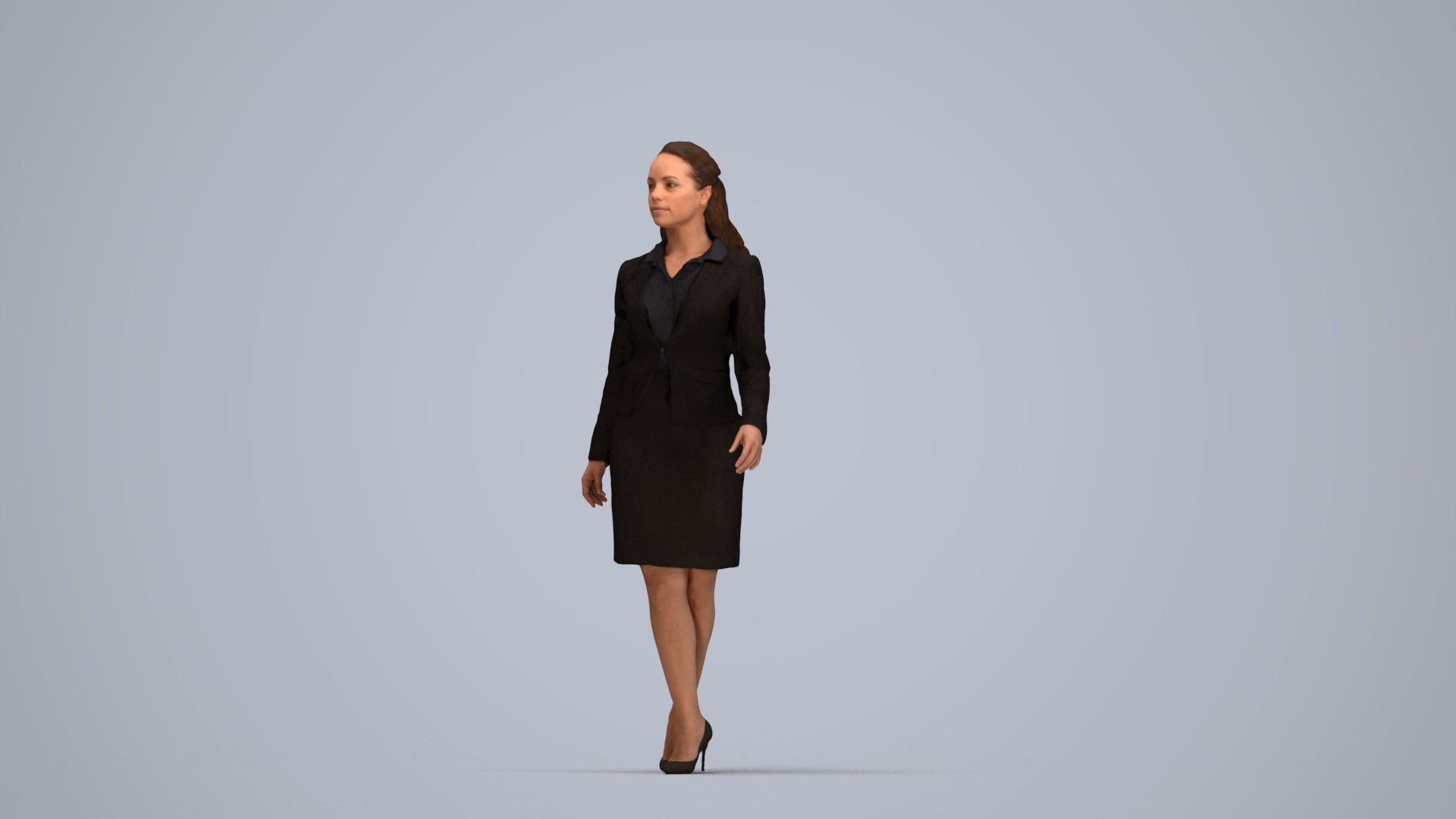 realistic 3D human woman business, archviz people FBX OBJ for Blender, top-down view render