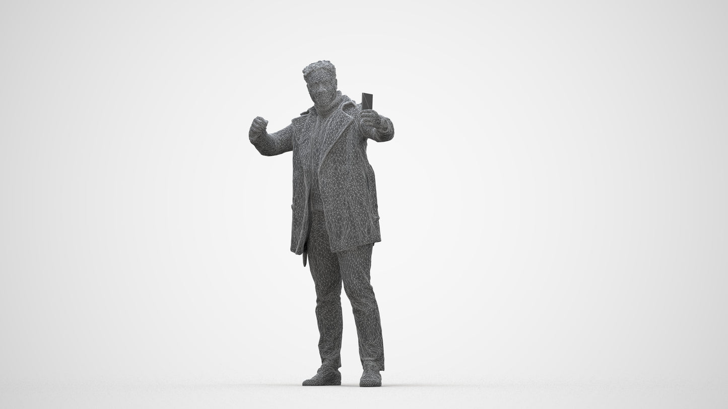 scanned 3D man casual standing, photogrammetry people for Enscape and V-Ray, wireframe back view