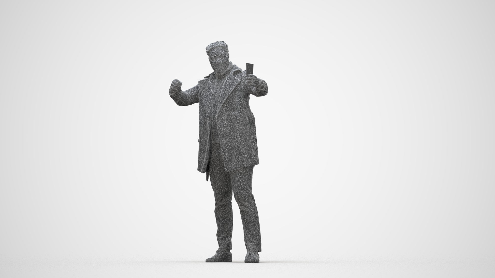 scanned 3D man casual standing, photogrammetry people for Enscape and V-Ray, wireframe back view