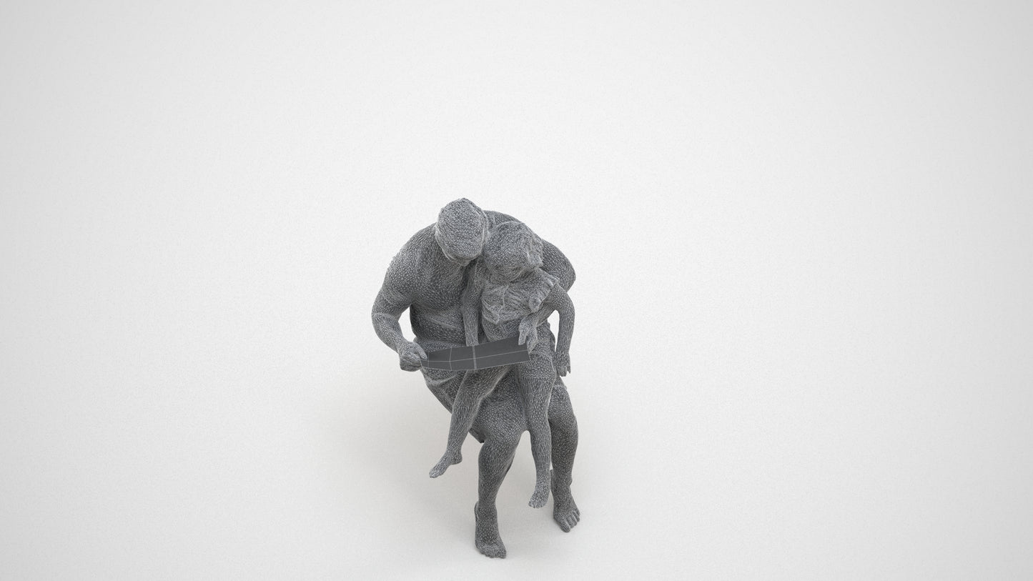realistic 3D people woman casual kids, render-ready for V-Ray and Corona, FBX OBJ, wireframe three-quarter view