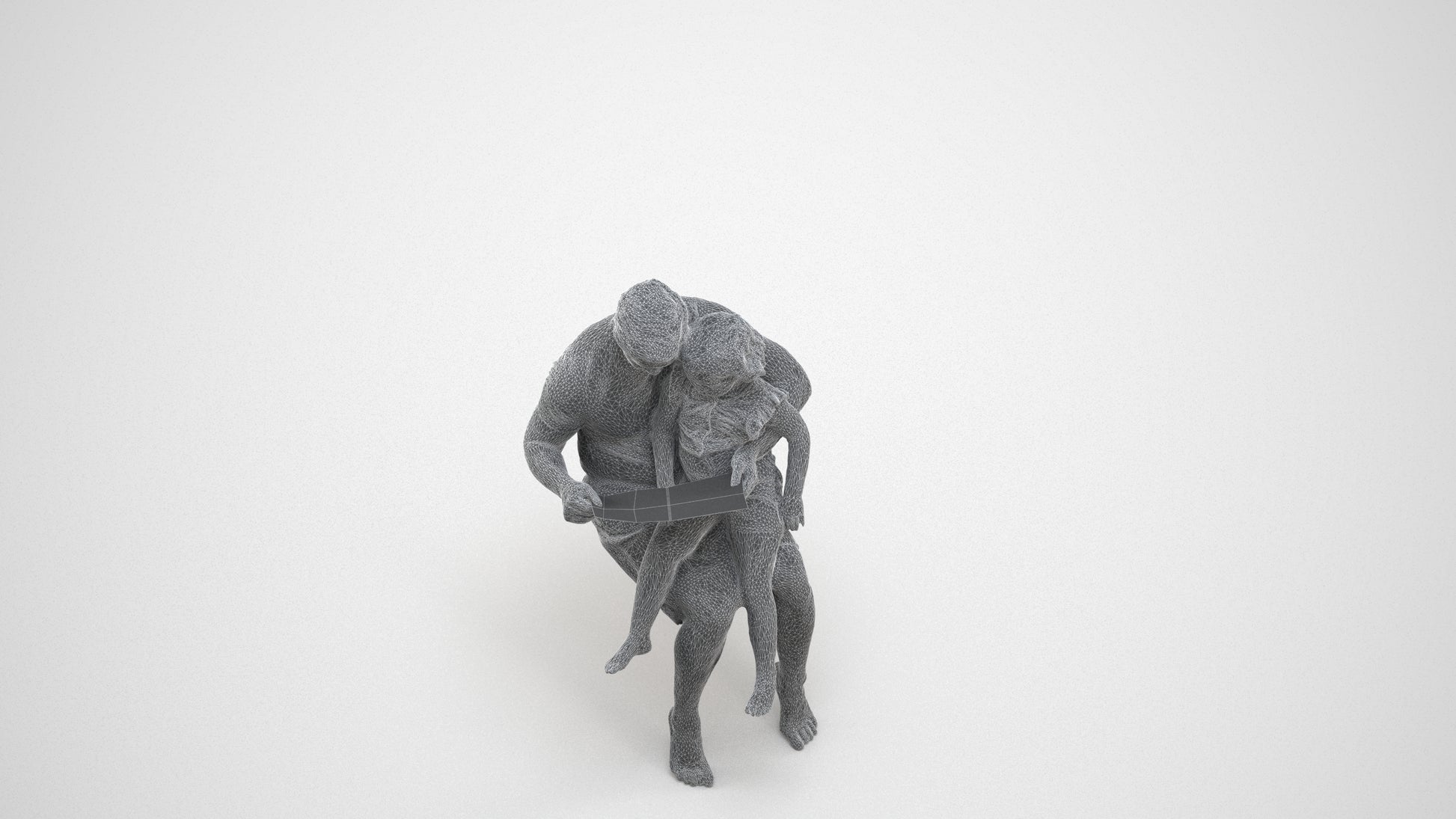 realistic 3D people woman casual kids, render-ready for V-Ray and Corona, FBX OBJ, wireframe three-quarter view