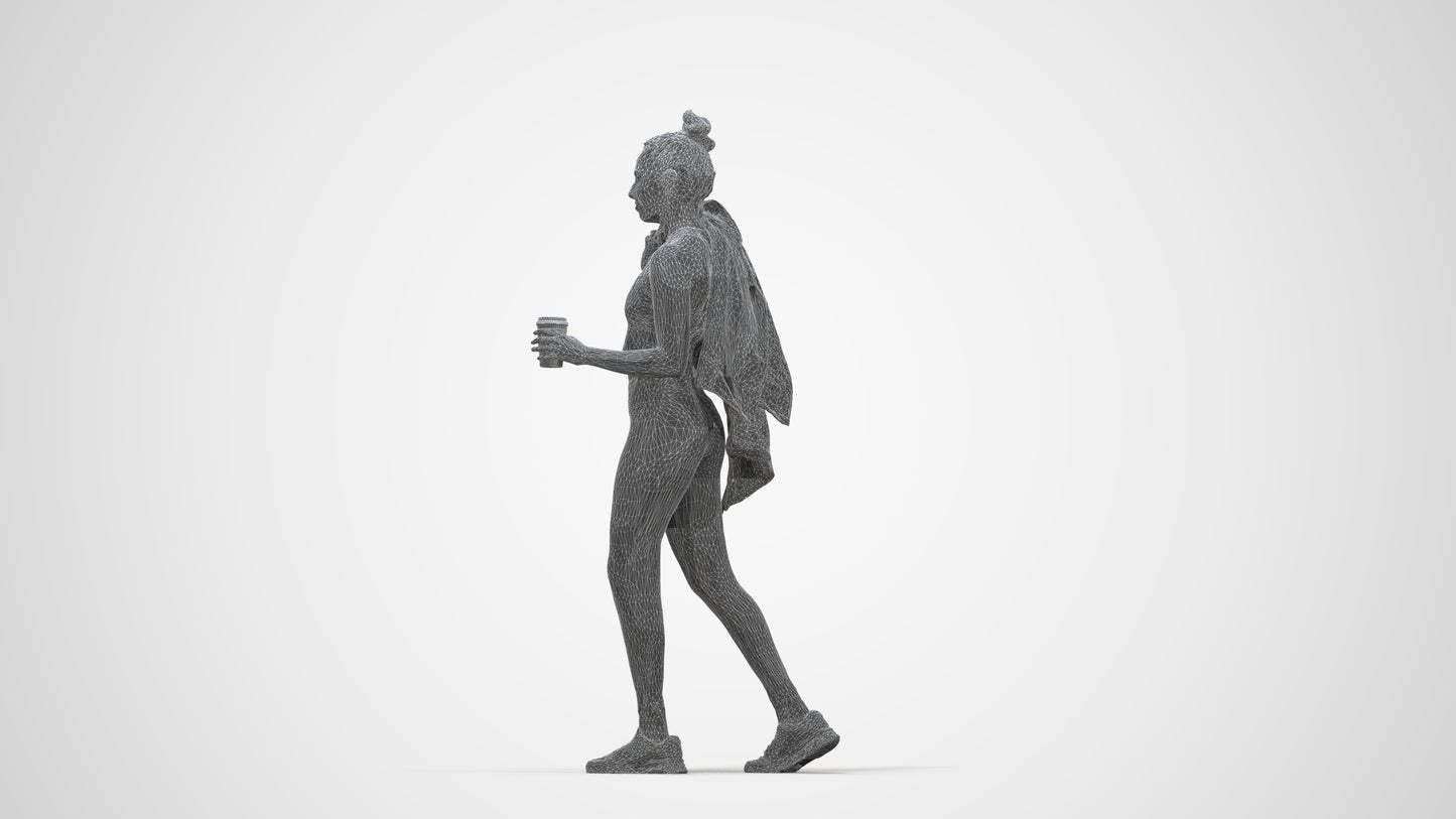 scanned 3D woman sport, photogrammetry people for Enscape and V-Ray, wireframe back view