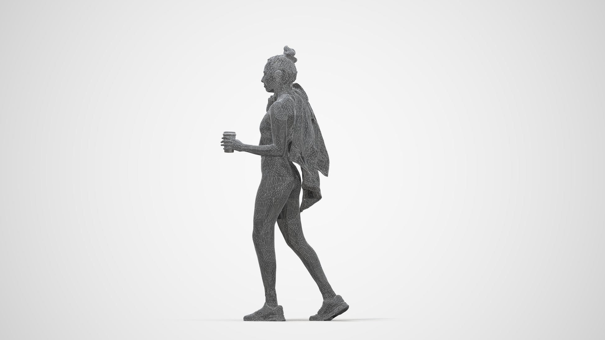 scanned 3D woman sport, photogrammetry people for Enscape and V-Ray, wireframe back view