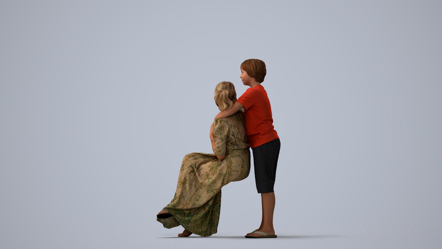 realistic 3D human girl casual kids, archviz people FBX OBJ for Blender, three-quarter view render