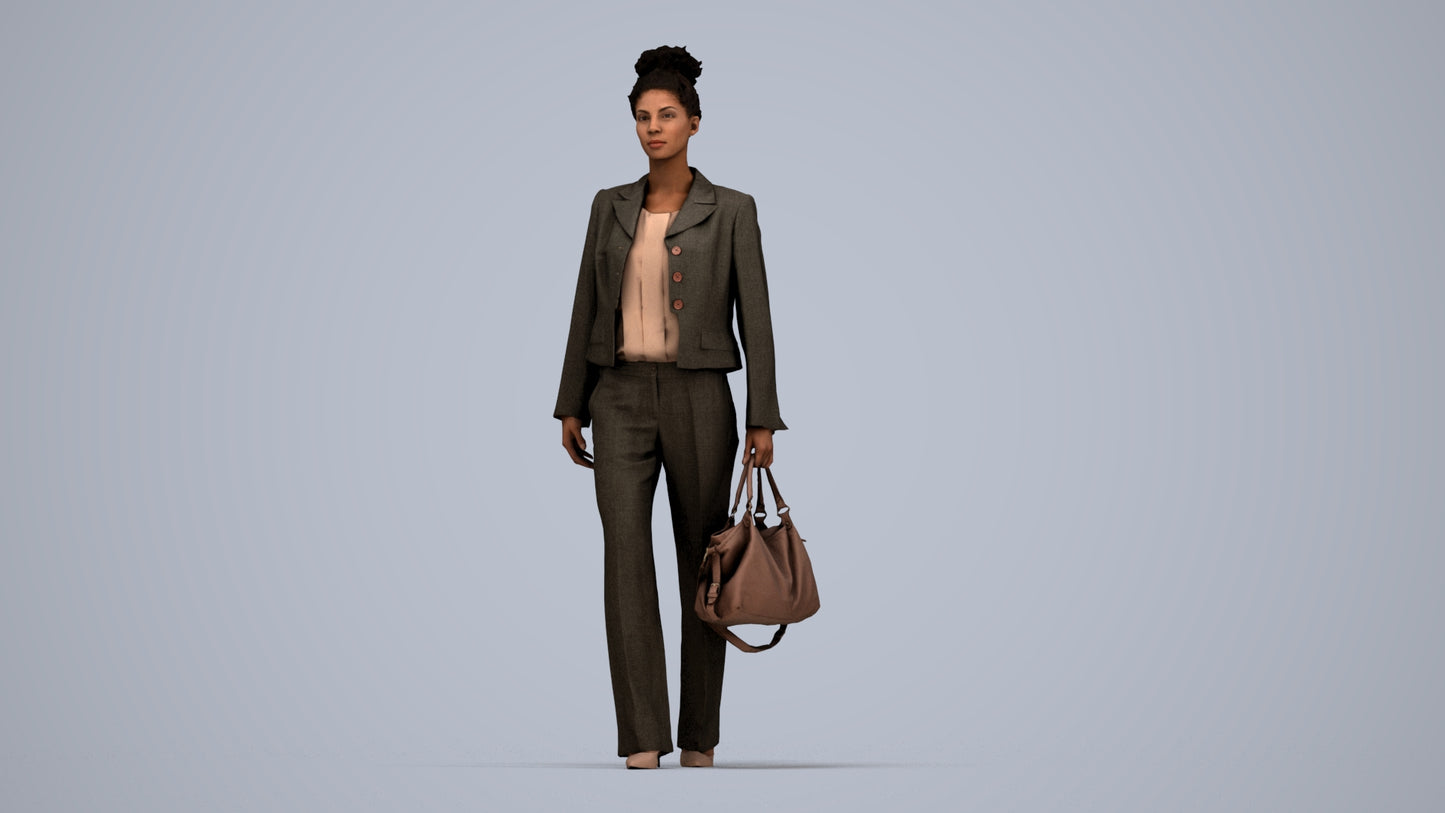 realistic 3D woman business walking, scanned archviz people for Blender and 3ds Max, top-down view render