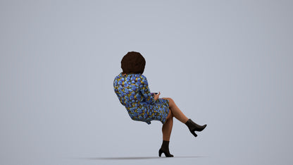 realistic 3D woman casual sitting, scanned archviz people for Blender and 3ds Max, side view render