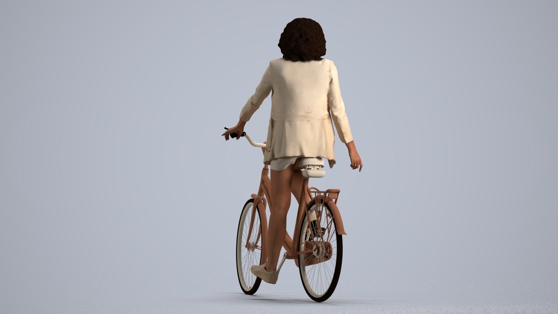 3D scanned woman cycling business, photorealistic archviz people for Enscape and SketchUp, front view render