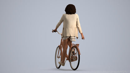 3D scanned woman cycling business, photorealistic archviz people for Enscape and SketchUp, front view render