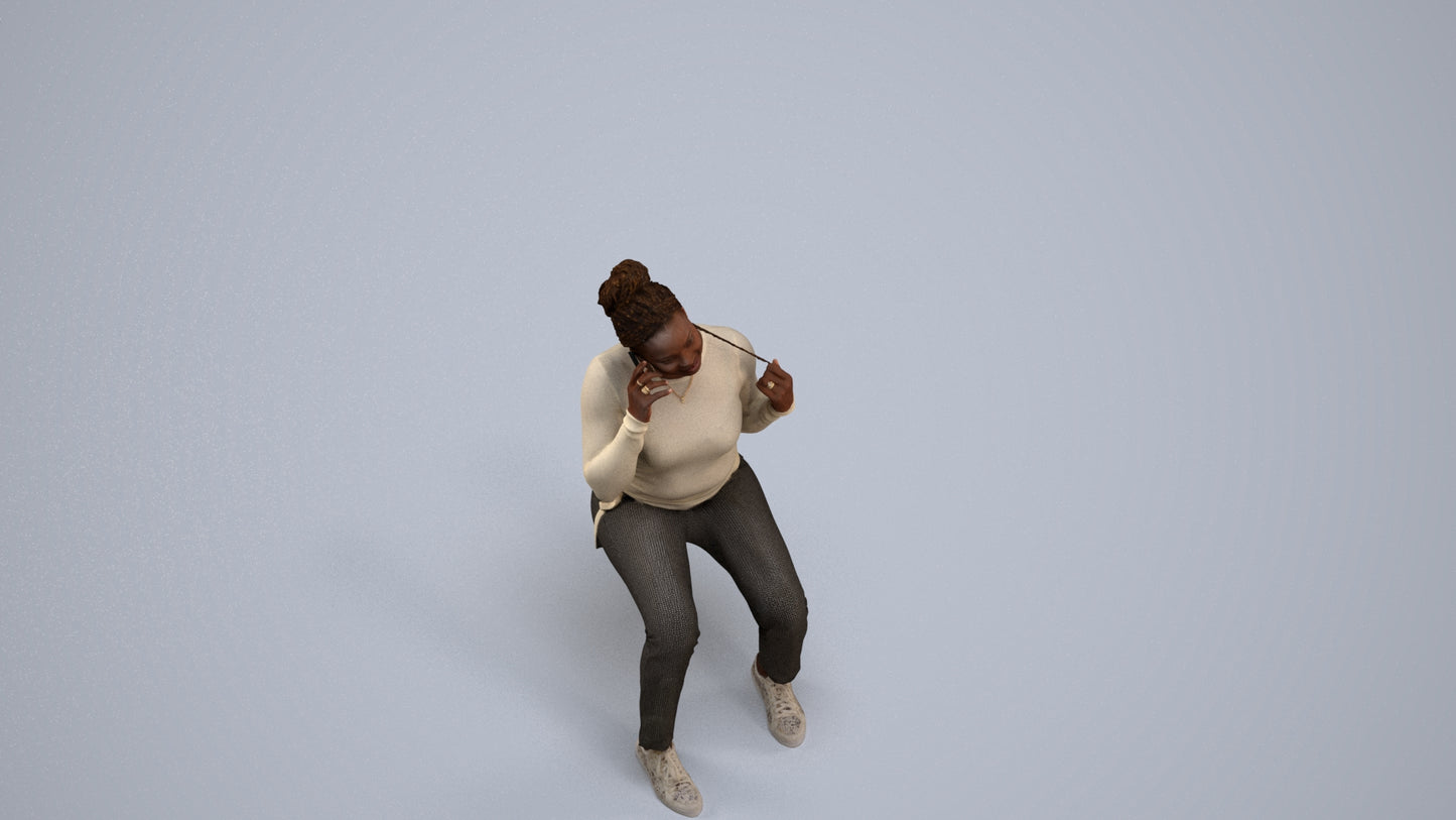 scanned 3D woman casual sitting, photogrammetry people for Enscape and V-Ray, back view render