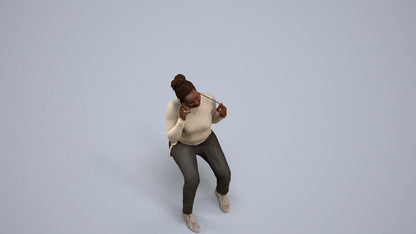 scanned 3D woman casual sitting, photogrammetry people for Enscape and V-Ray, back view render