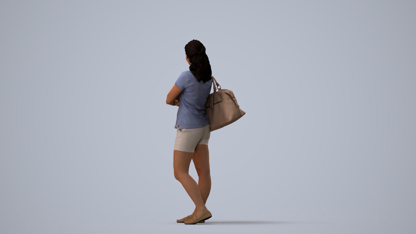 scanned 3D woman casual standing, photogrammetry people for Enscape and V-Ray, three-quarter view render