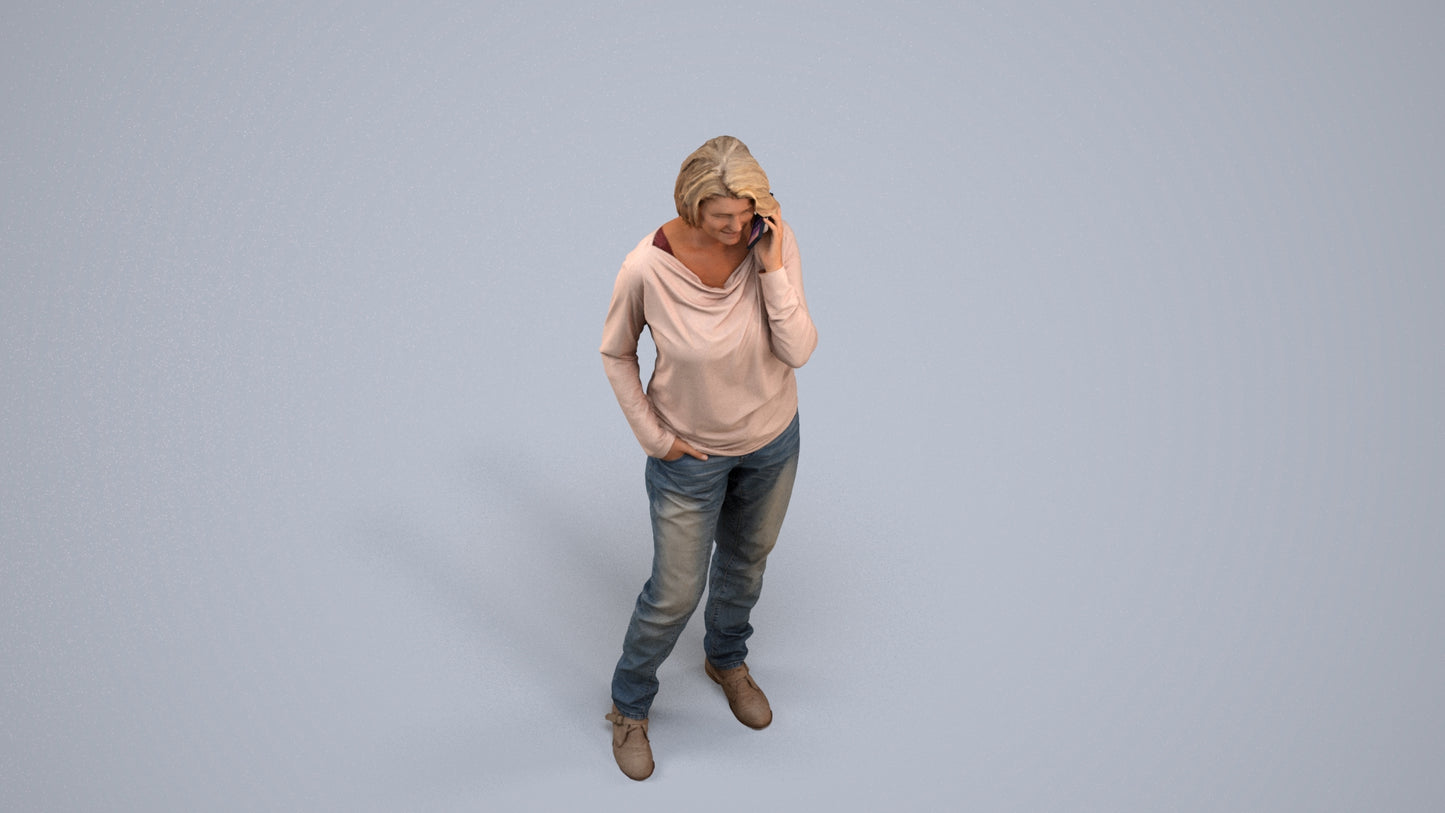 realistic 3D woman casual standing, scanned archviz people for Blender and 3ds Max, back view render