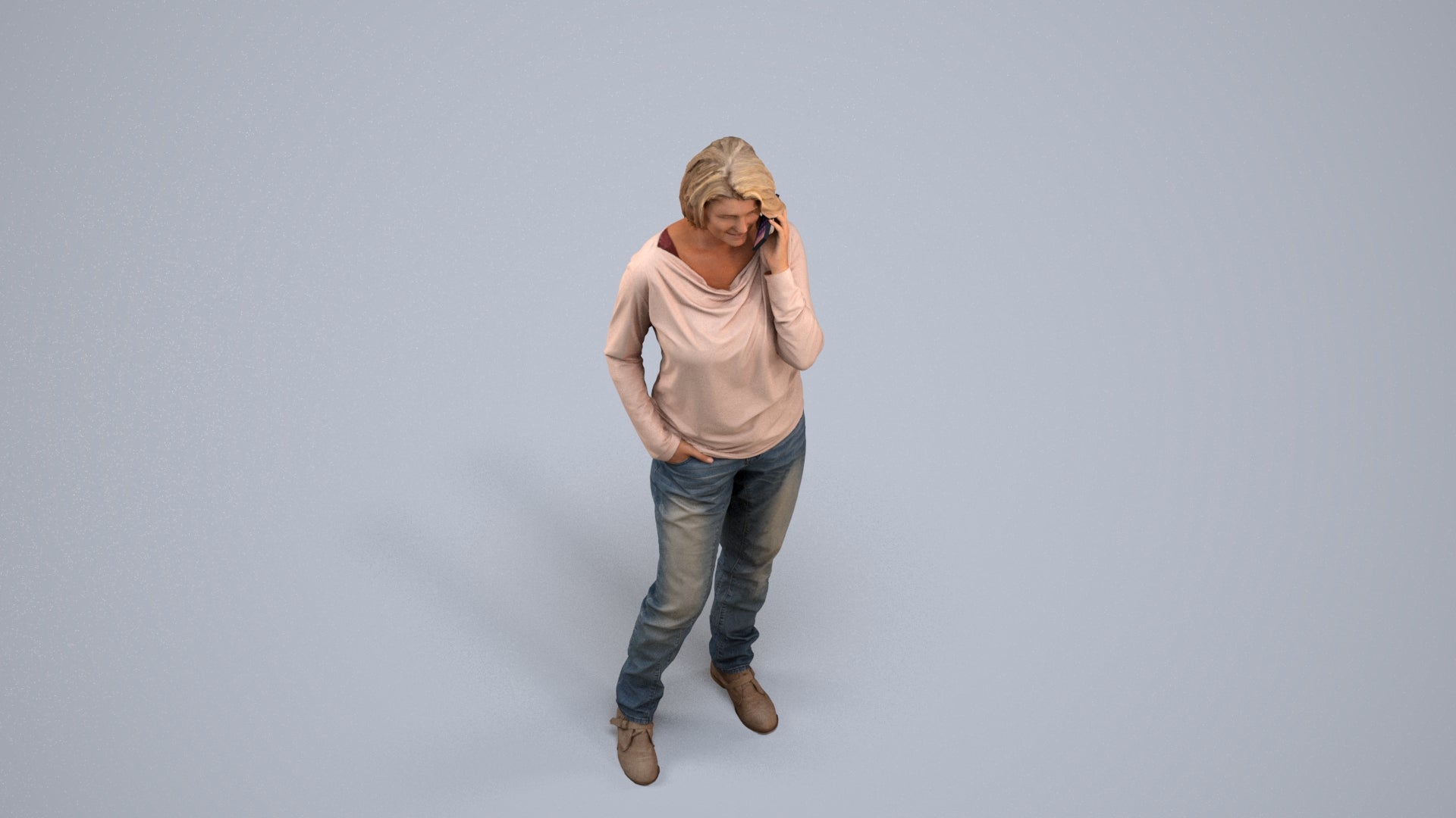 realistic 3D woman casual standing, scanned archviz people for Blender and 3ds Max, back view render