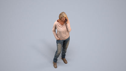 realistic 3D woman casual standing, scanned archviz people for Blender and 3ds Max, back view render