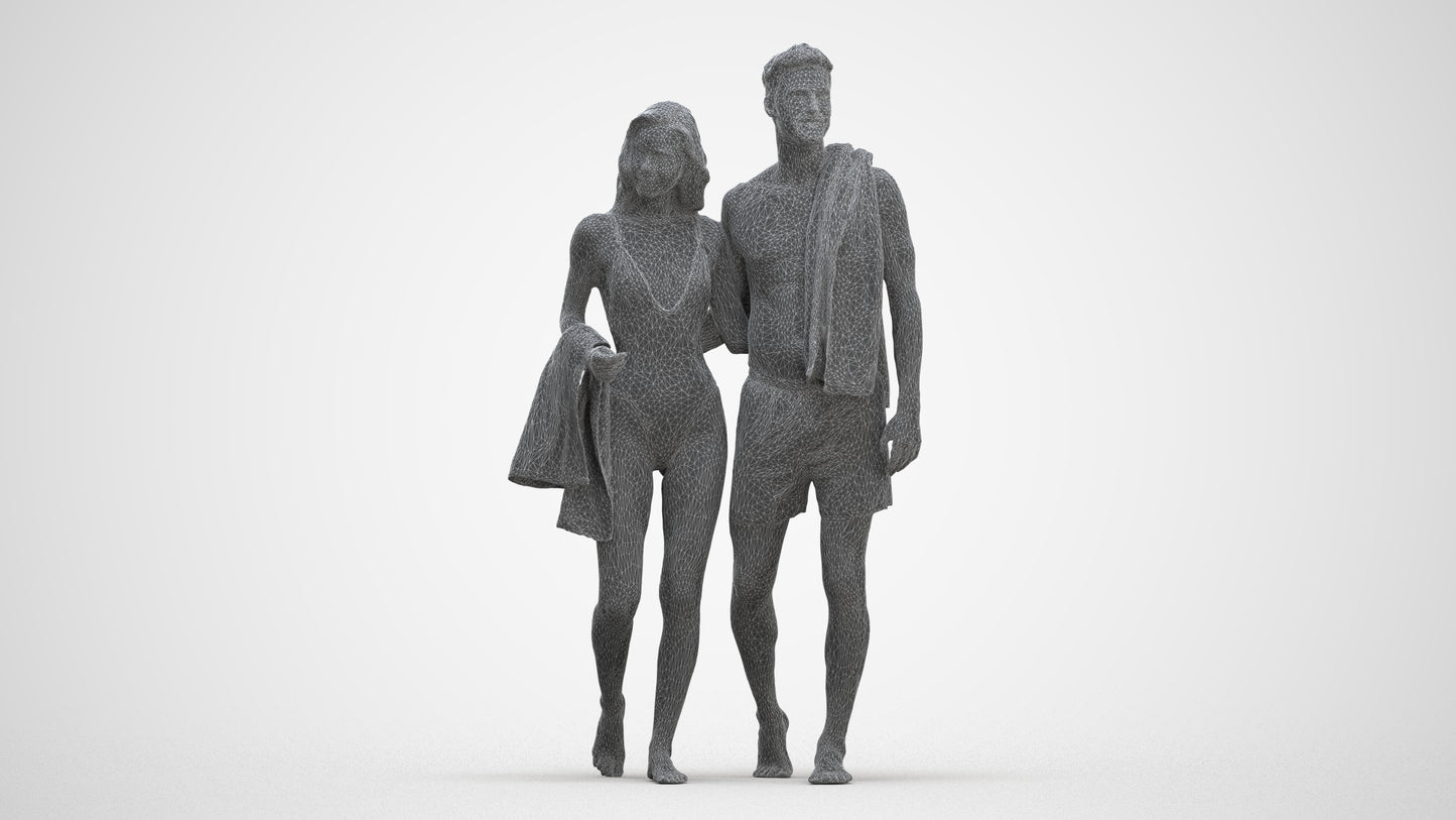 3D people model woman pool, scanned human for 3ds Max rendering, three-quarter front view render