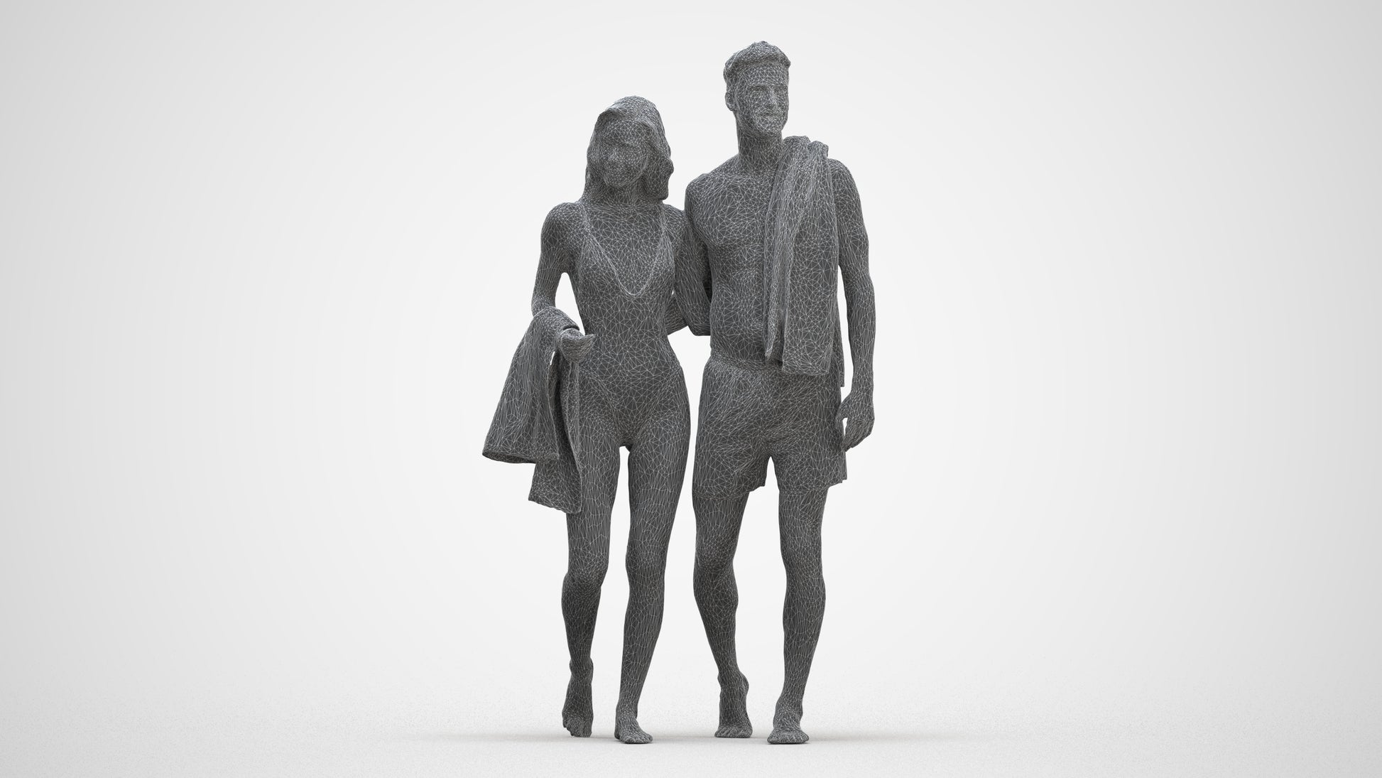 3D people model woman pool, scanned human for 3ds Max rendering, three-quarter front view render