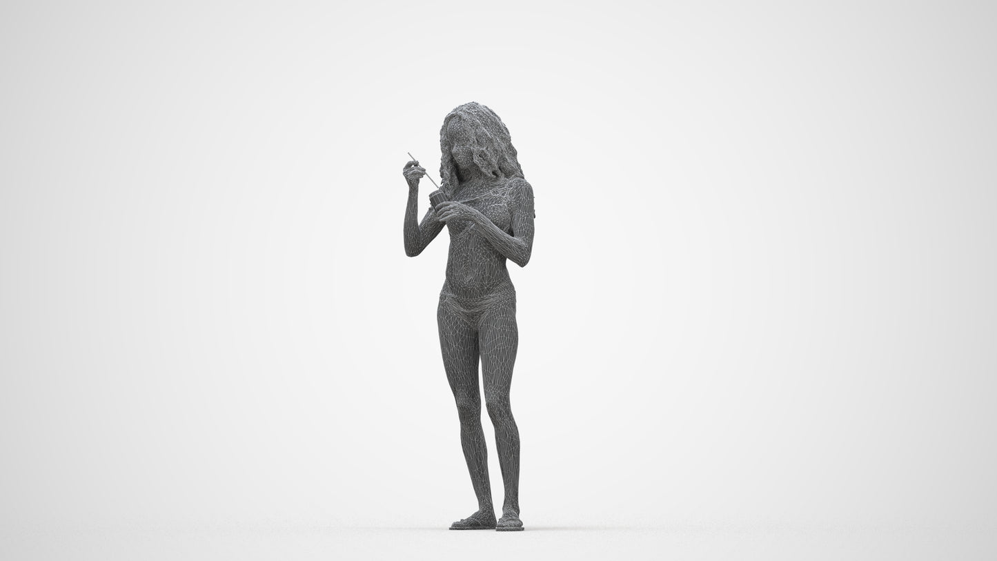 realistic 3D people woman pool, render-ready for V-Ray and Corona, FBX OBJ, wireframe back view