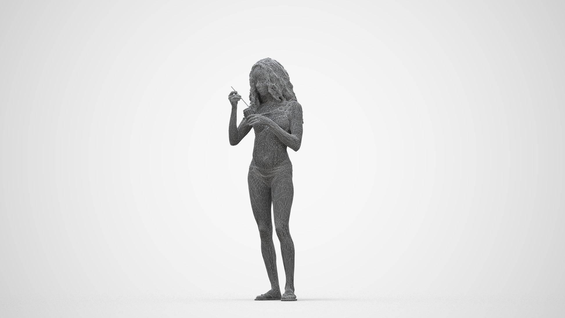 realistic 3D people woman pool, render-ready for V-Ray and Corona, FBX OBJ, wireframe back view