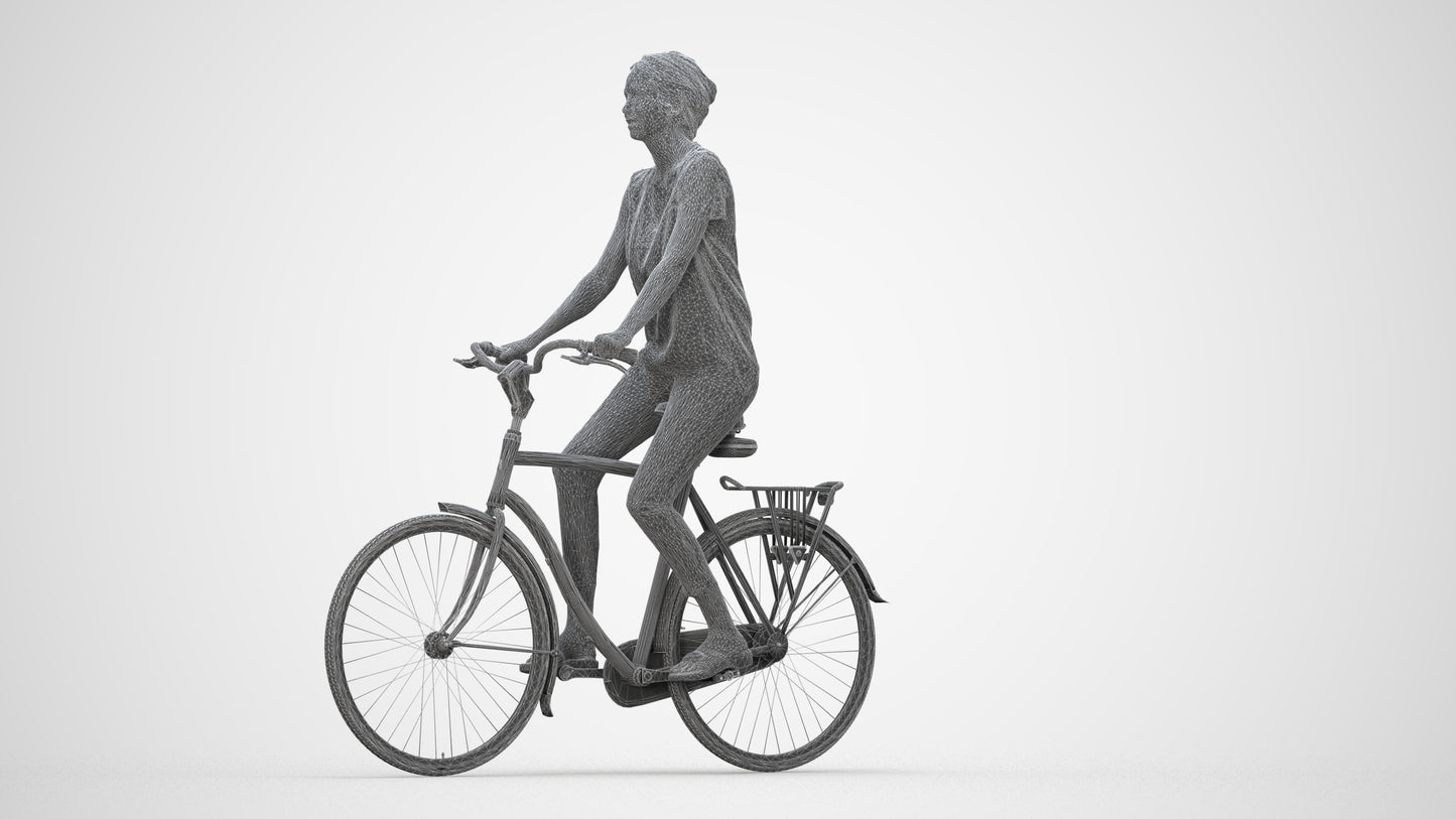 3D people model woman casual cycling, scanned human for 3ds Max rendering, wireframe back view