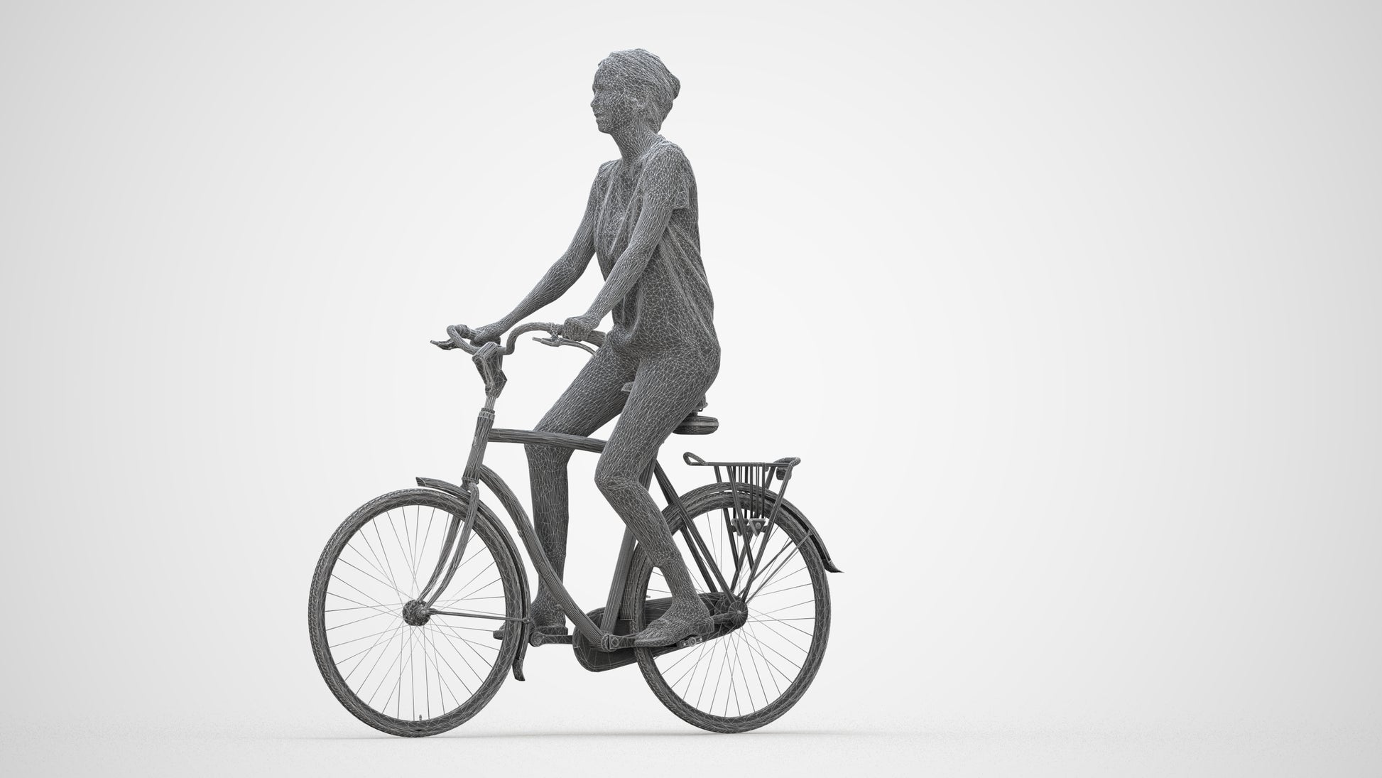 3D people model woman casual cycling, scanned human for 3ds Max rendering, wireframe back view
