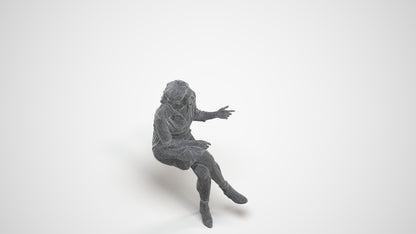 realistic 3D people woman casual sitting, render-ready for V-Ray and Corona, FBX OBJ, wireframe three-quarter view