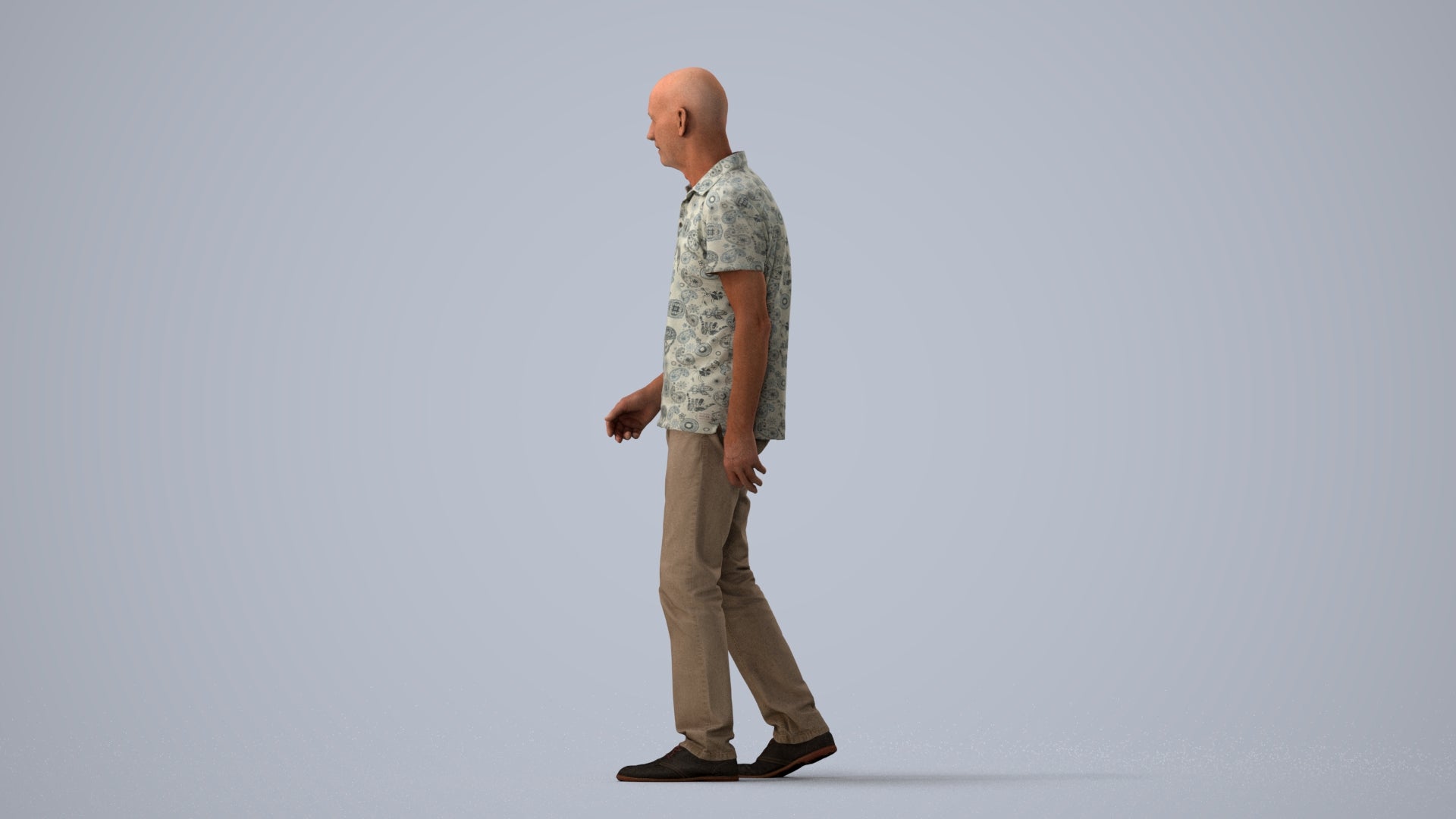 scanned 3D senior man casual walking, photogrammetry people for Enscape and V-Ray, three-quarter view render