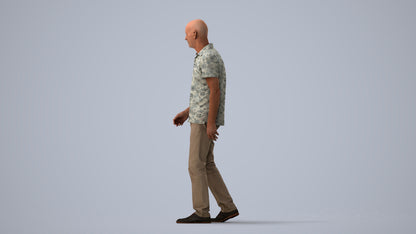 scanned 3D senior man casual walking, photogrammetry people for Enscape and V-Ray, three-quarter view render