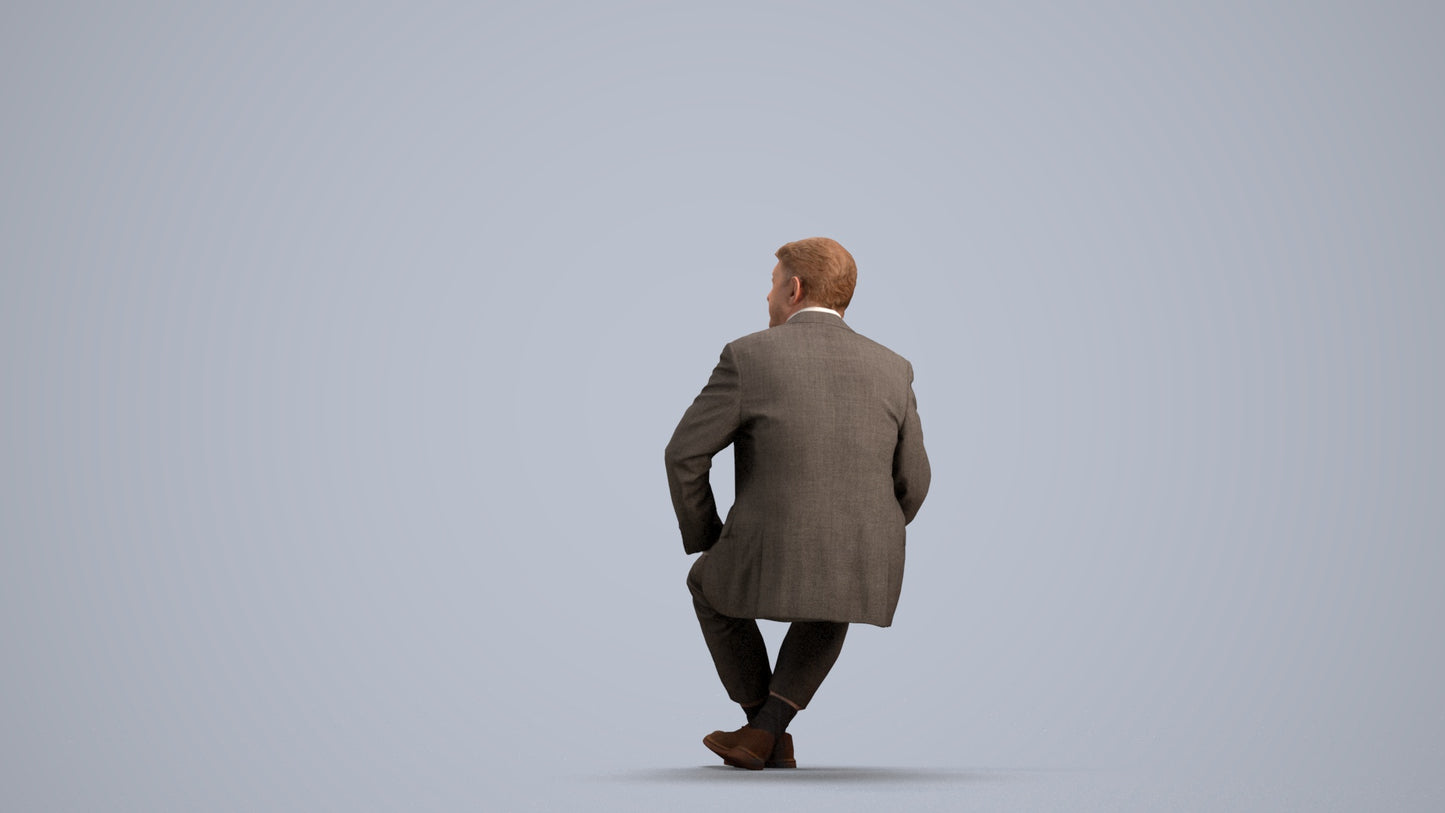 3D people model senior man business sitting, scanned human for 3ds Max rendering, front view render