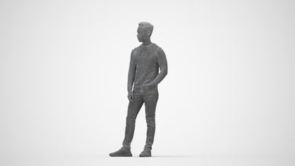 3D people model man casual standing, scanned human for 3ds Max rendering, wireframe back view