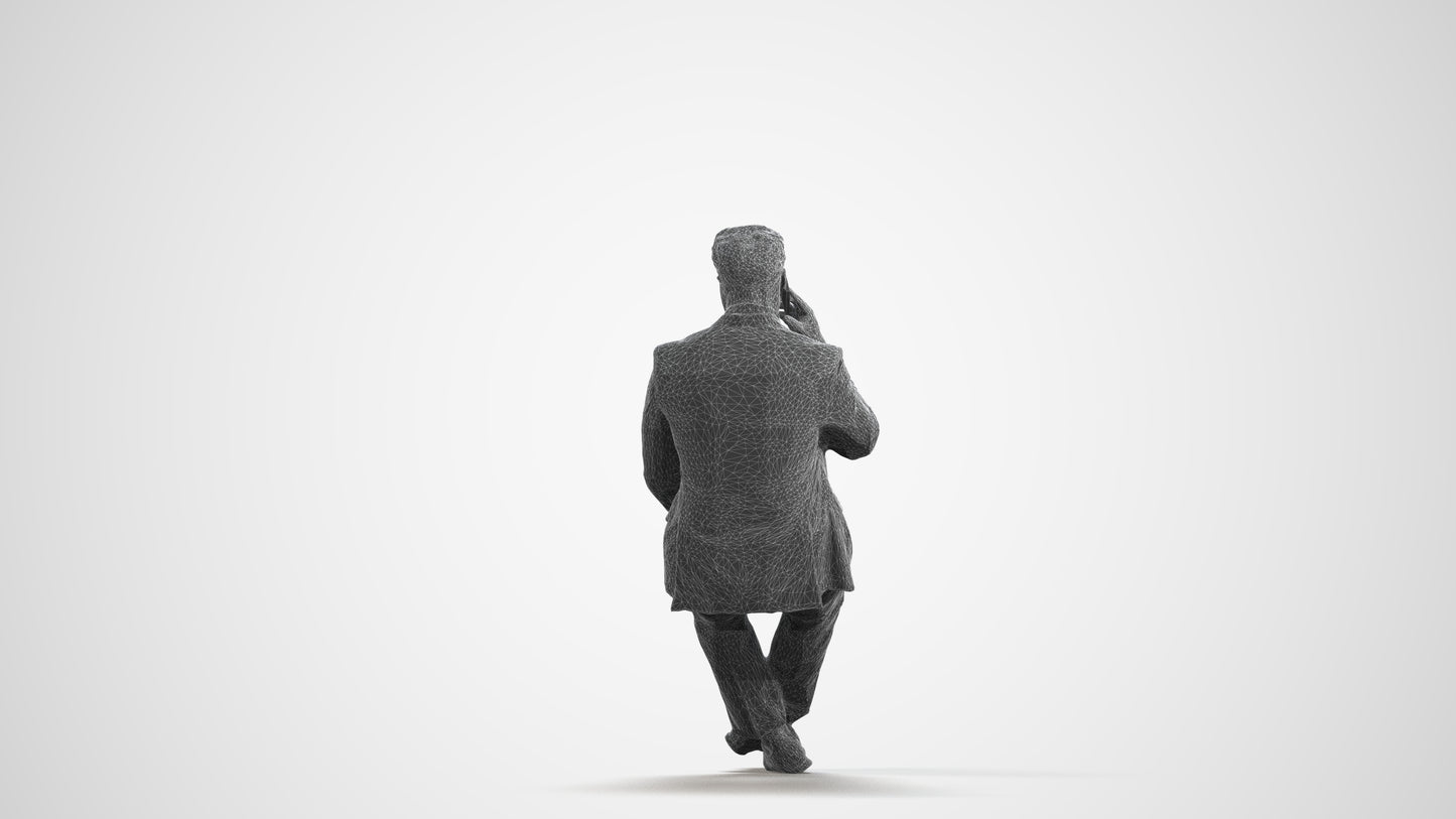 3D people model man business, scanned human for 3ds Max rendering, wireframe front view