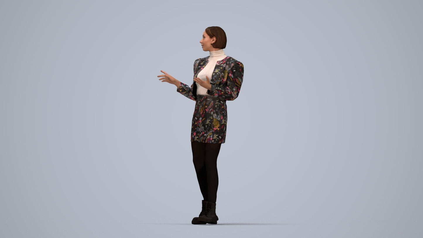 3D people model woman business walking, scanned human for 3ds Max rendering, top-down view render