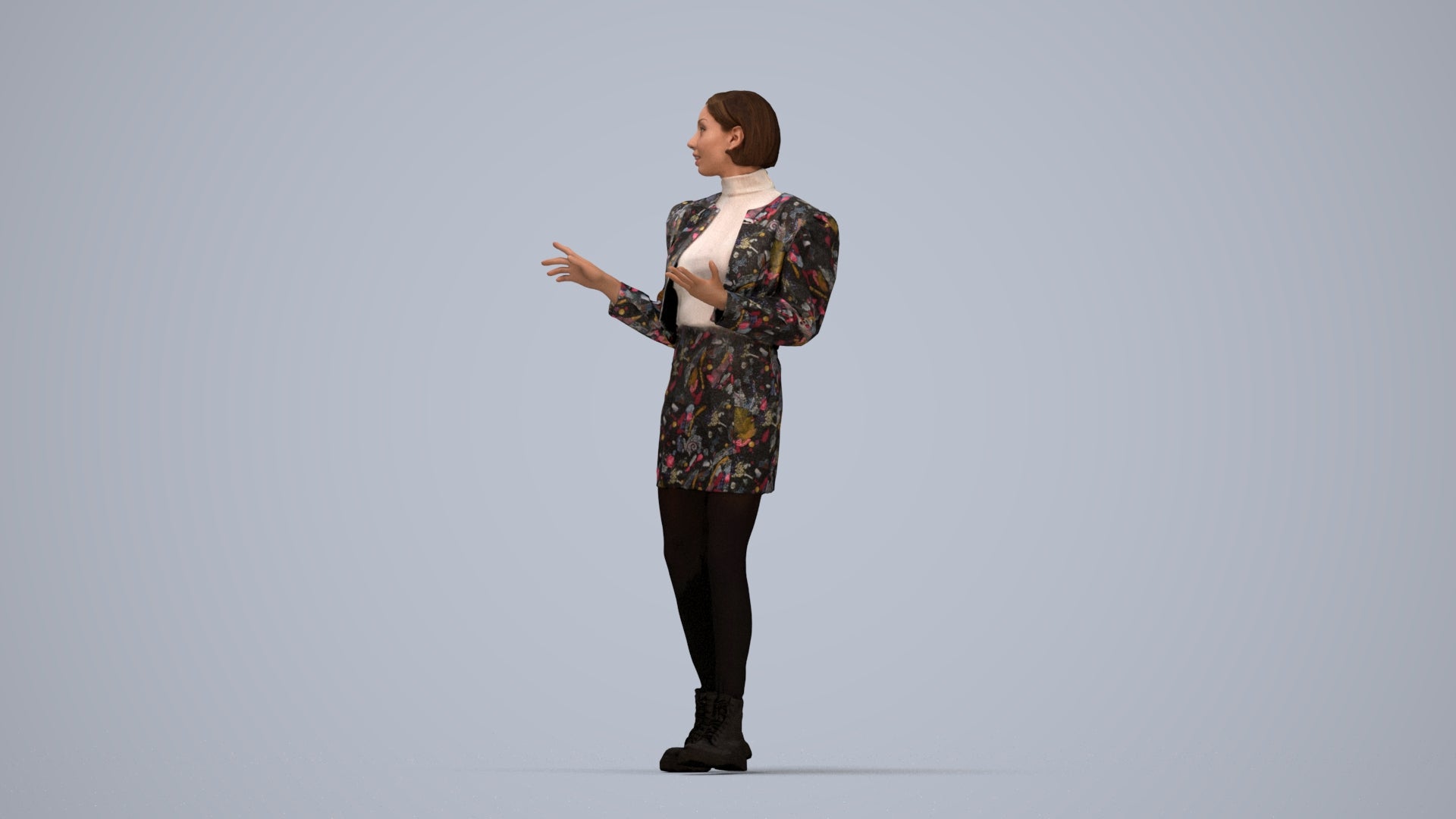 3D people model woman business walking, scanned human for 3ds Max rendering, top-down view render