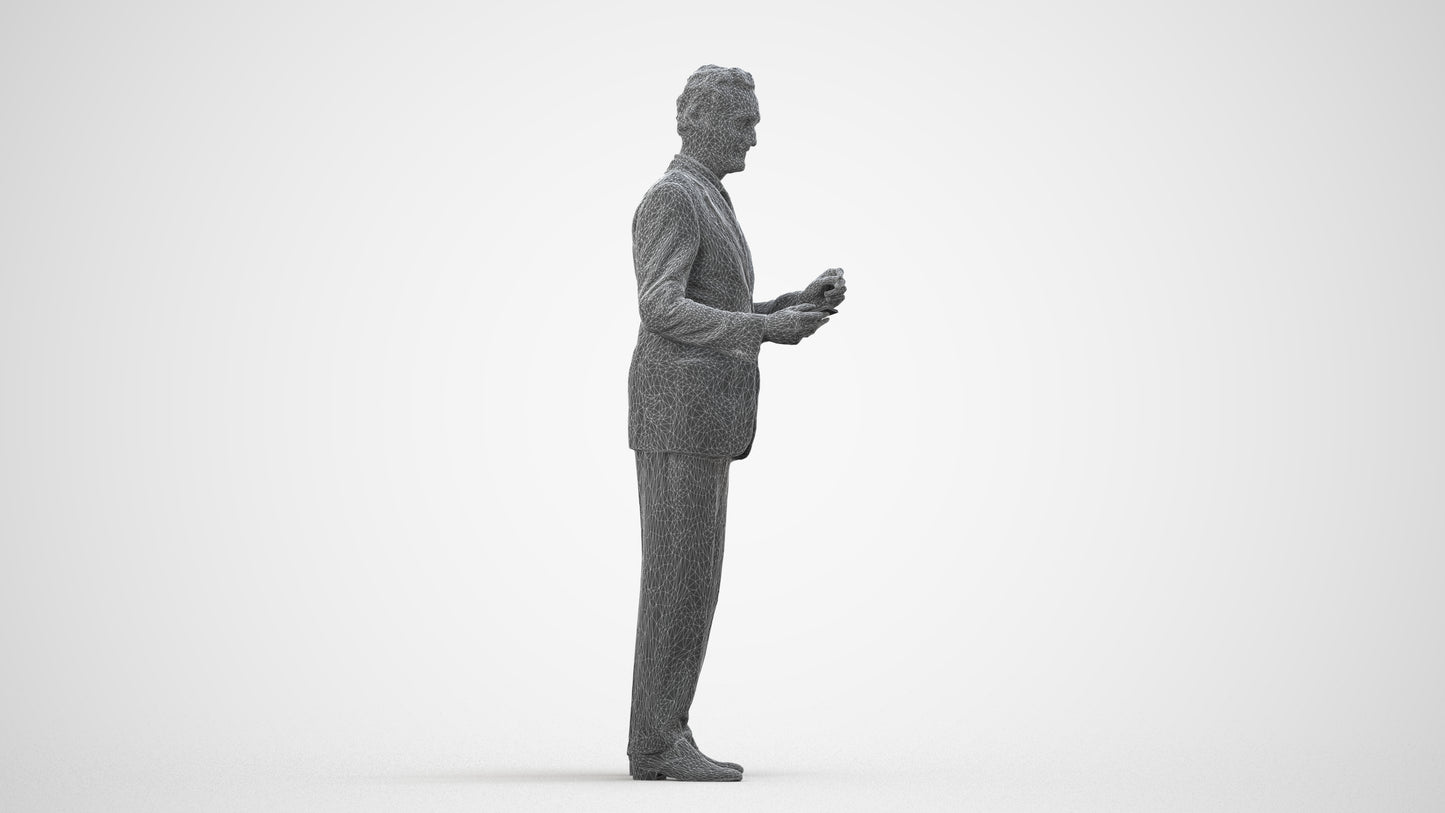 realistic 3D people man business, render-ready for V-Ray and Corona, FBX OBJ, wireframe side view