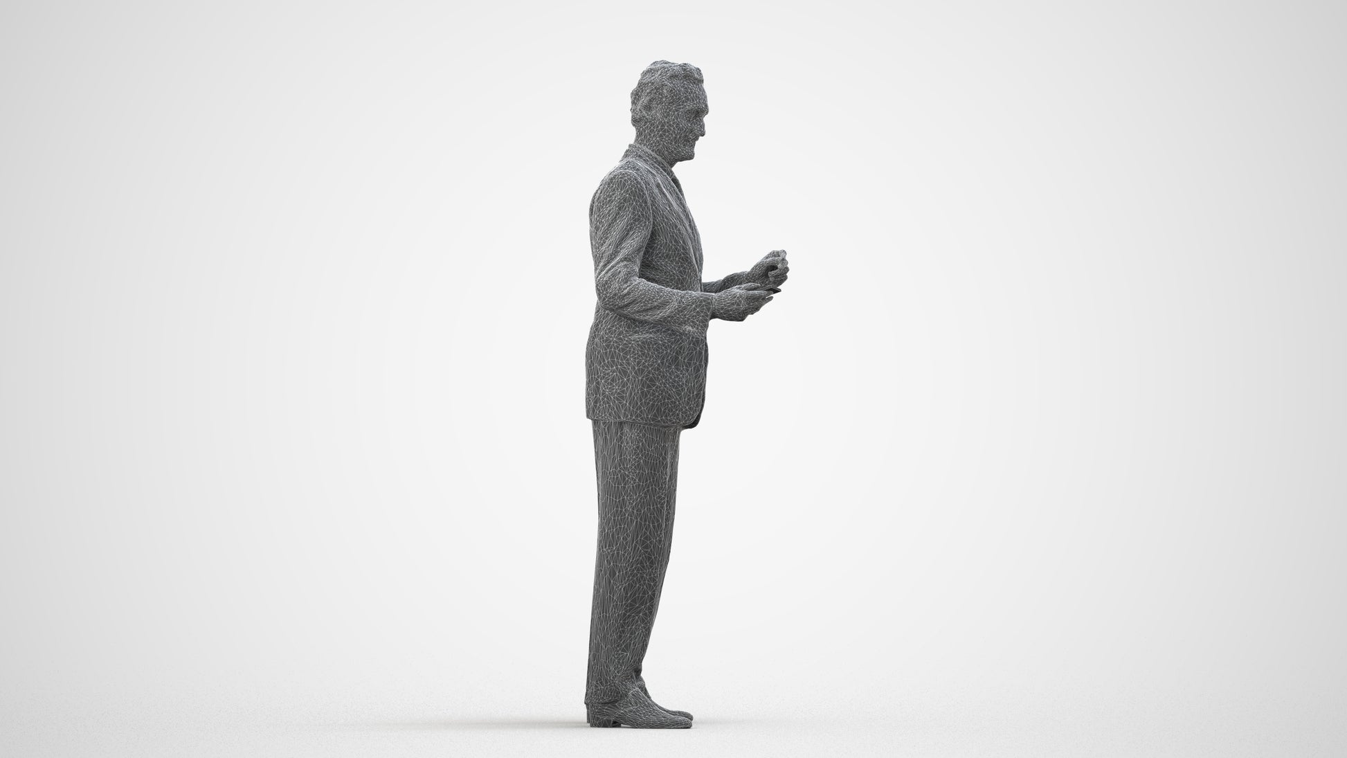 realistic 3D people man business, render-ready for V-Ray and Corona, FBX OBJ, wireframe side view