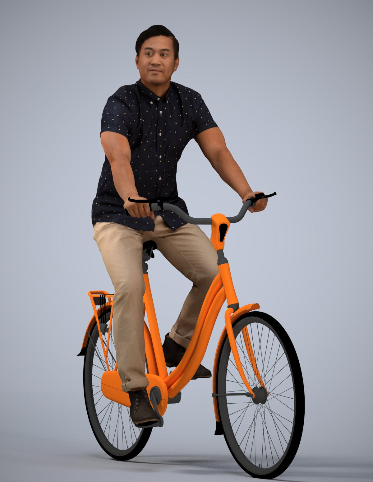 3D scanned man cycling casual, photorealistic archviz people for Enscape and SketchUp