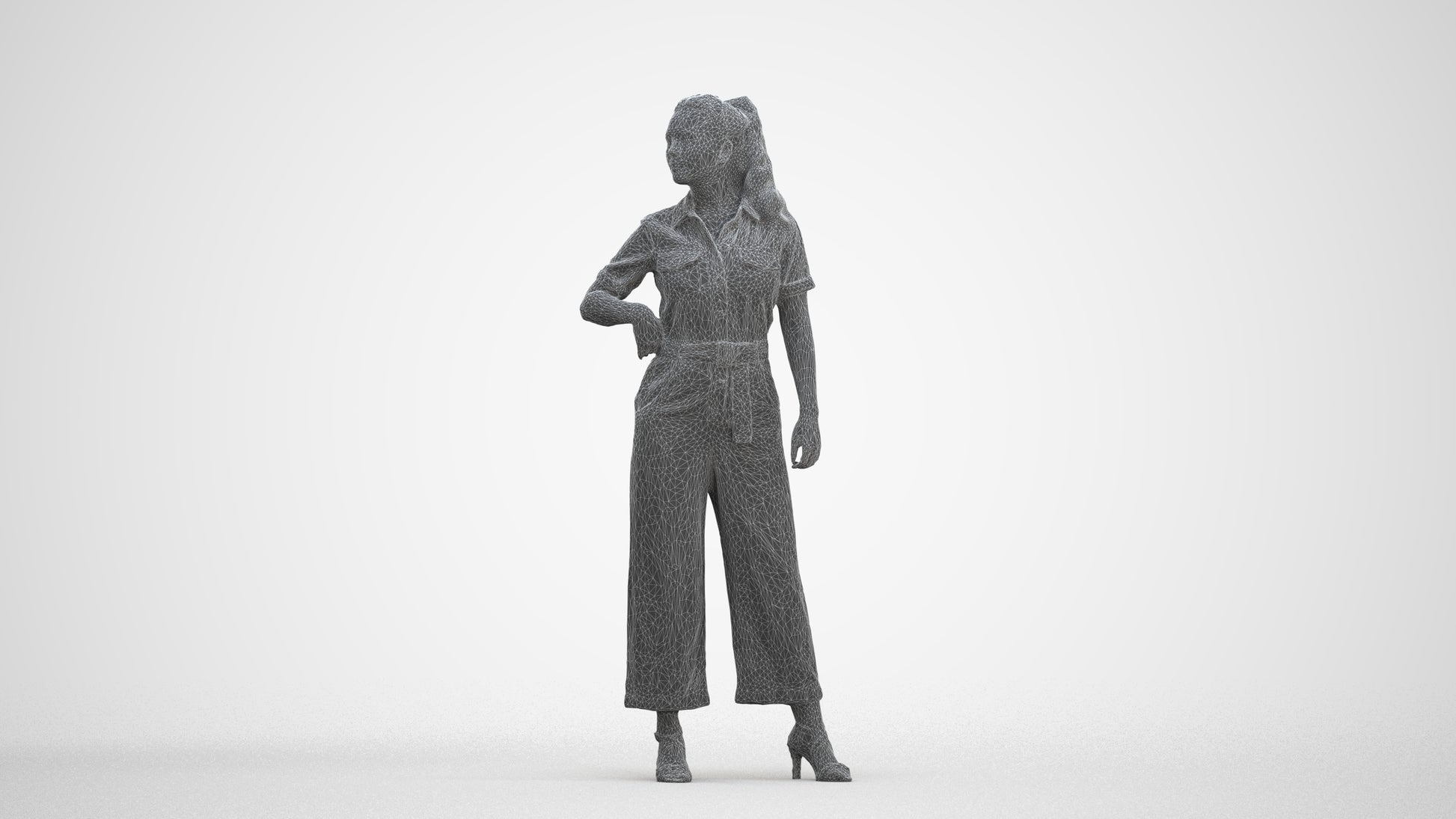 3D people model woman casual standing, scanned human for 3ds Max rendering, three-quarter front view render
