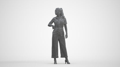 3D people model woman casual standing, scanned human for 3ds Max rendering, three-quarter front view render