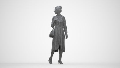 3D human model woman casual walking, photogrammetry scanned person for archviz, wireframe back view