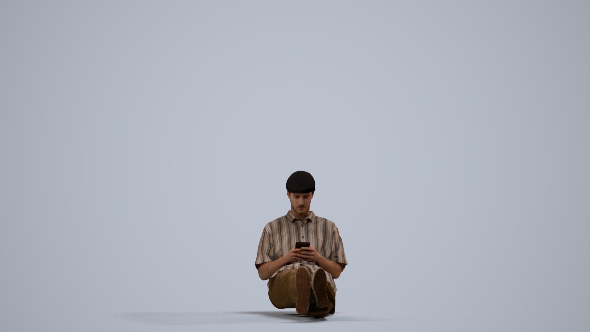 photogrammetry 3D man casual sitting, realistic human model archviz FBX, side view render