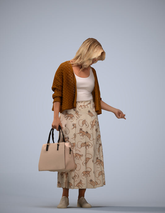 scanned 3D woman casual shopping, photogrammetry people for Enscape and V-Ray