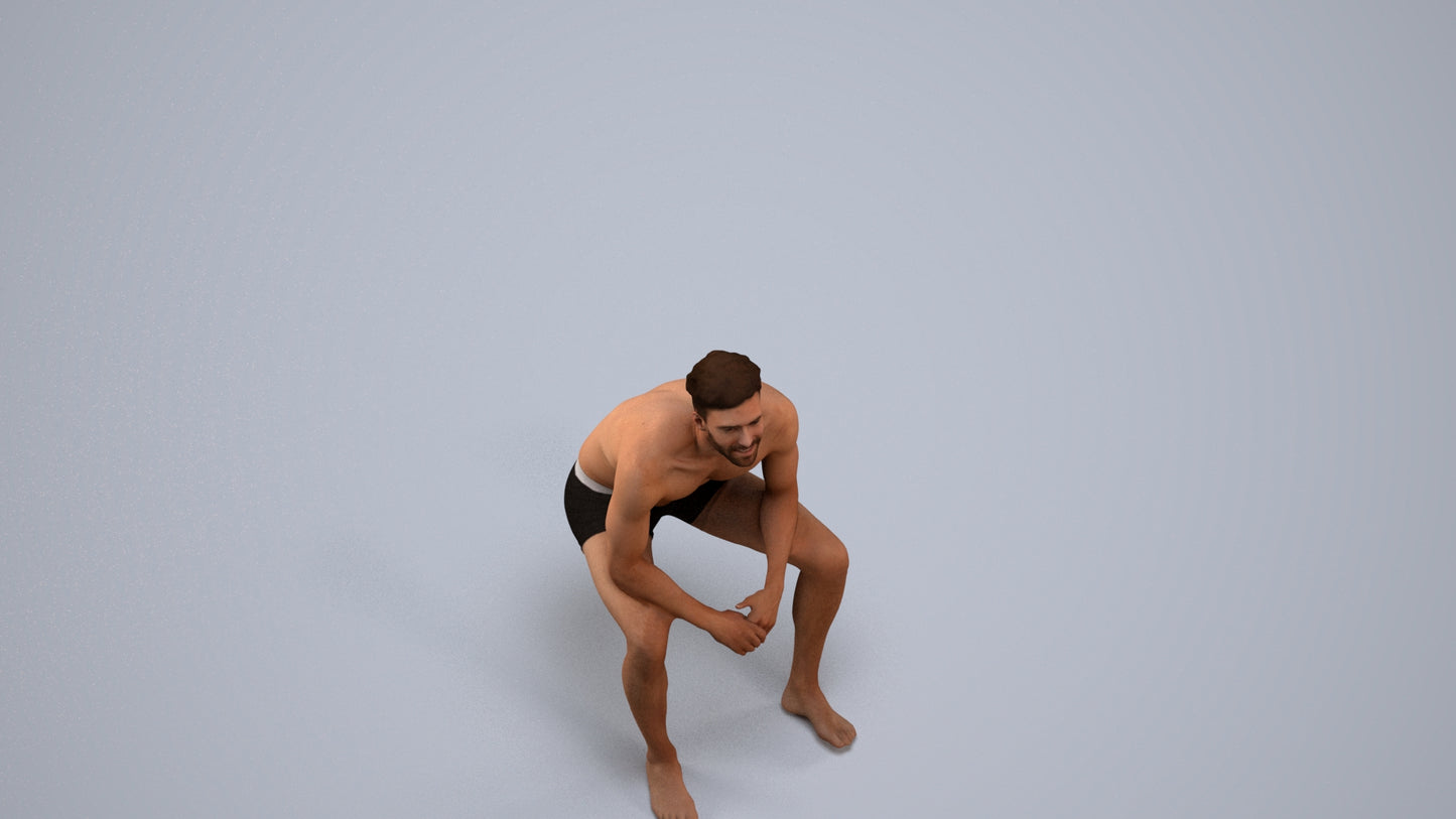 photogrammetry 3D man pool, realistic human model archviz FBX, back view render