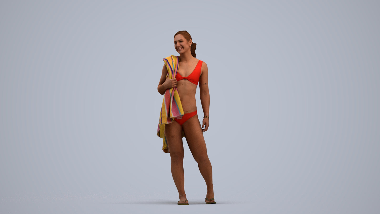 realistic 3D woman pool, scanned archviz people for Blender and 3ds Max, standing pose render