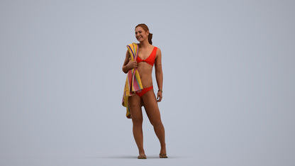 realistic 3D woman pool, scanned archviz people for Blender and 3ds Max, standing pose render
