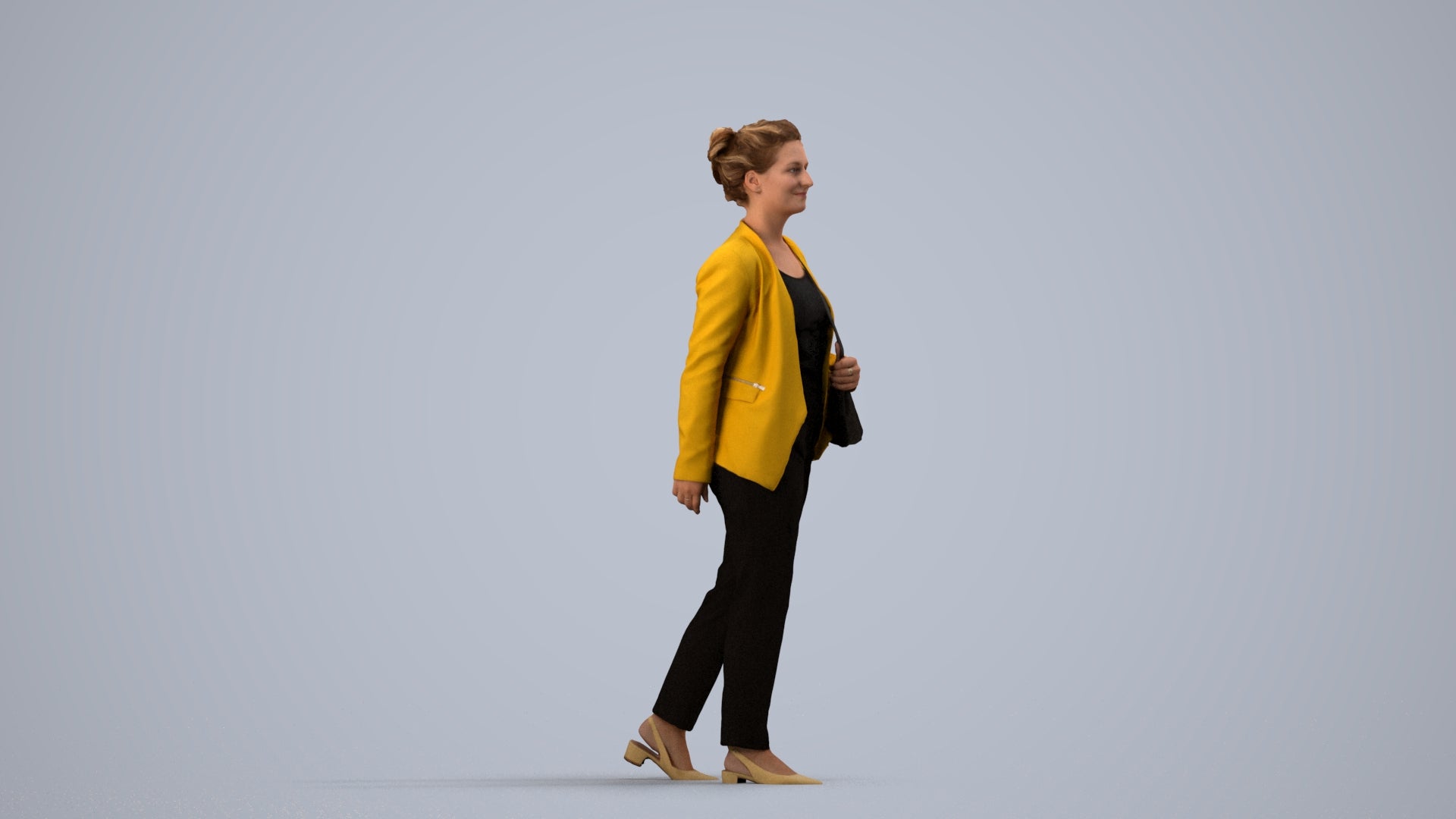 scanned 3D woman business walking, photogrammetry people for Enscape and V-Ray, side view render