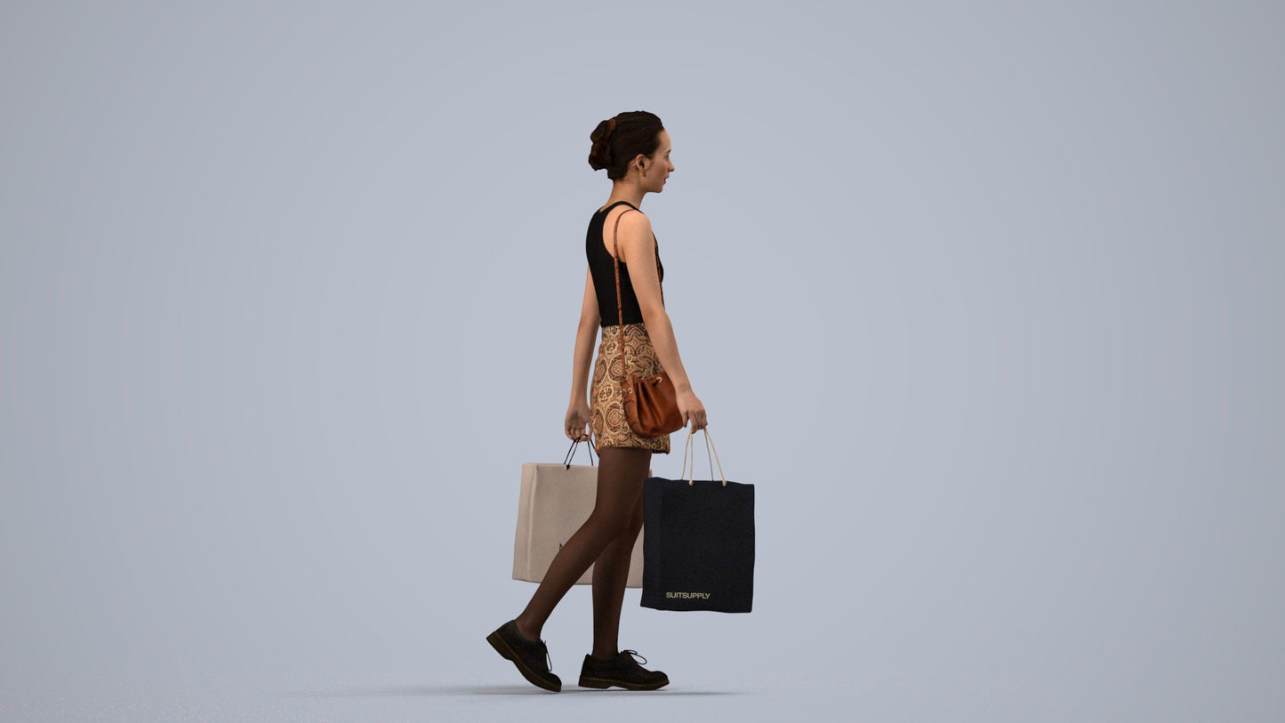 3D people model woman casual shopping, scanned human for 3ds Max rendering, side view render