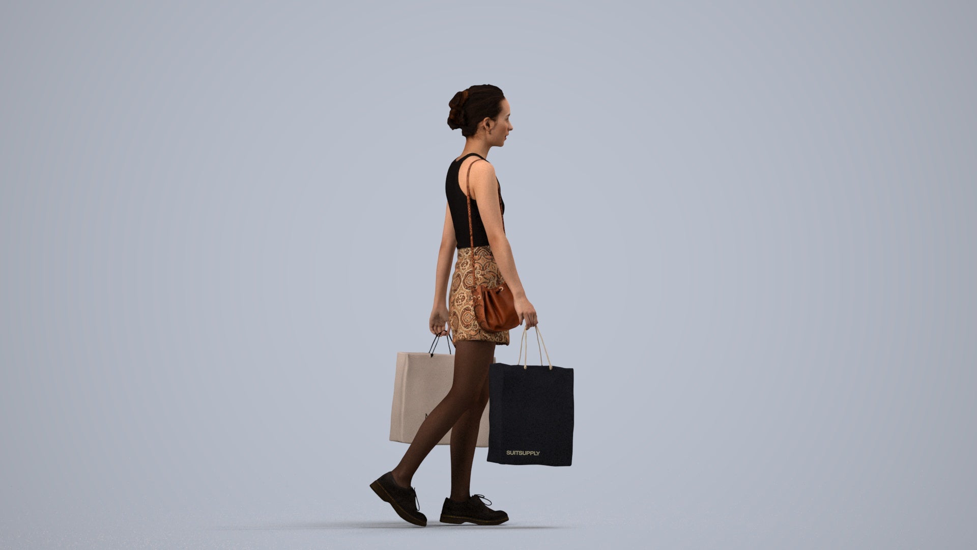 3D people model woman casual shopping, scanned human for 3ds Max rendering, side view render